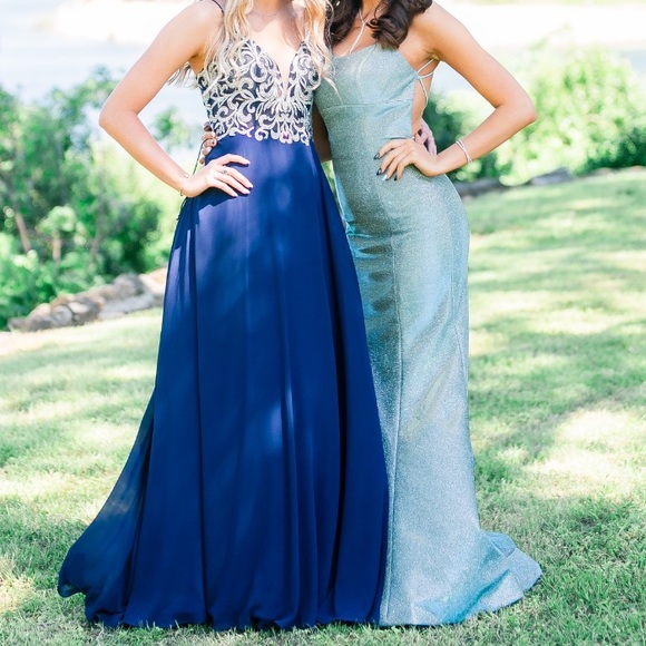 Beaded prom dress (navy) - Picture 1 of 6